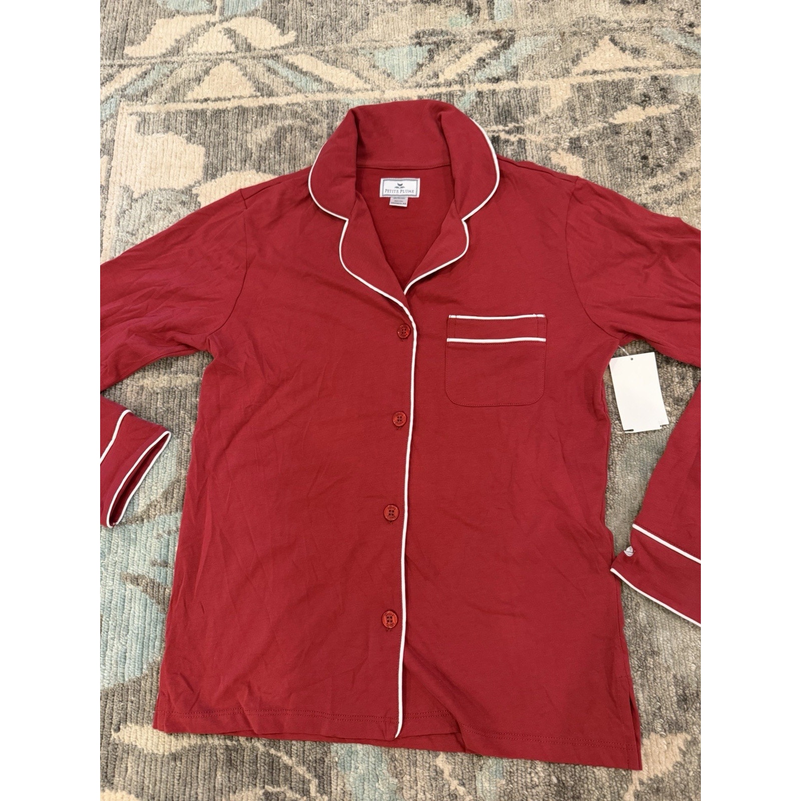 Petite Plume Pima Cotton Pajama Top Red White Trim Xs Nwt — image 6 of 8